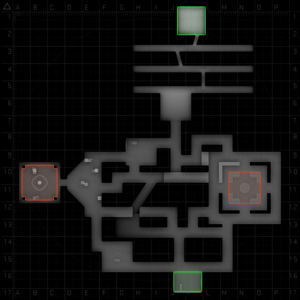 Grayscale image depicting the layout of a Counter-Strike map.